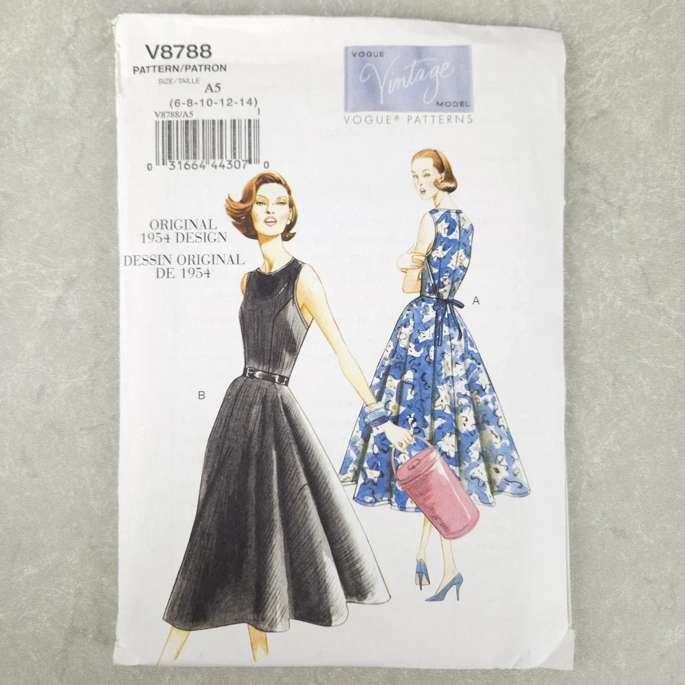 Vogue Vintage Sewing Pattern V8788 1954 Retro Wrap Dress Fit Flare Pinup Sz 6-14